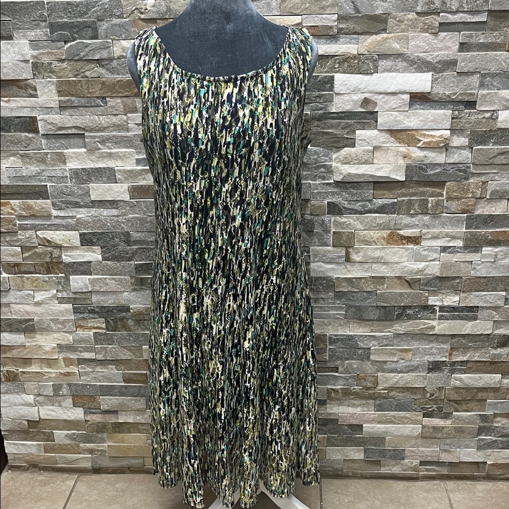 Perceptions Black and Green Patterned Midi Dress - image 1